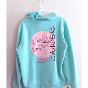 Teal Pink Japanese Cherry Blossom Hoodie